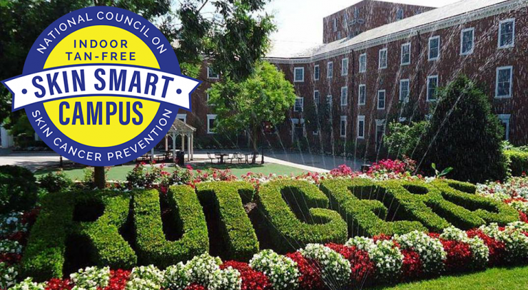 Rutgers Skin Smart Campus header graphic showing Skin Smart Campus logo and outdoor shot of shrubbery spelling RUTGERS