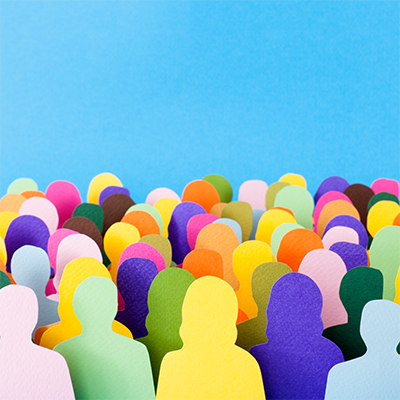 cutouts of people in different colored paper